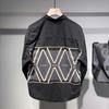 New Spring and Autumn Fashion Retro Geometric Pattern Contrast Panel Loose Casual Versatile Oversize Men's Shirt Trend