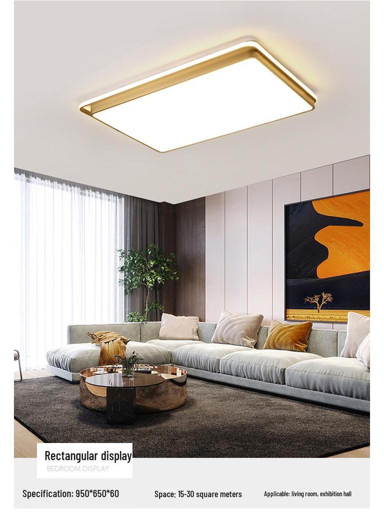 Gold Rectangular Ceiling Lamp Set for Living and Bedrooms