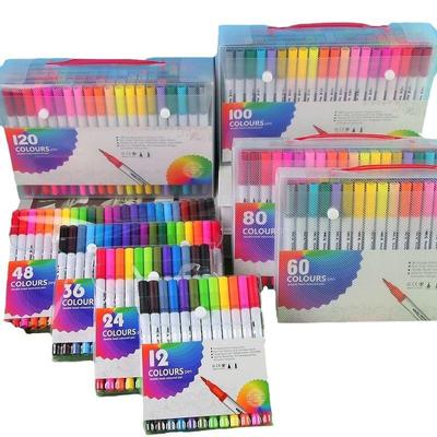 PVC Double-Ended Watercolor Pens Set - 120 Colors, Soft Tip, Water-Based for Children's Painting & Anime Drawing