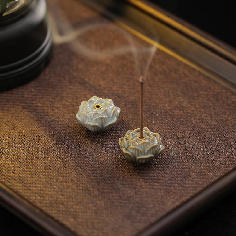 Ceramic Lotus Incense Burner Stick Holder Zen Home Decor Vintage Sandalwood Meditation Living Room Ornament Gift