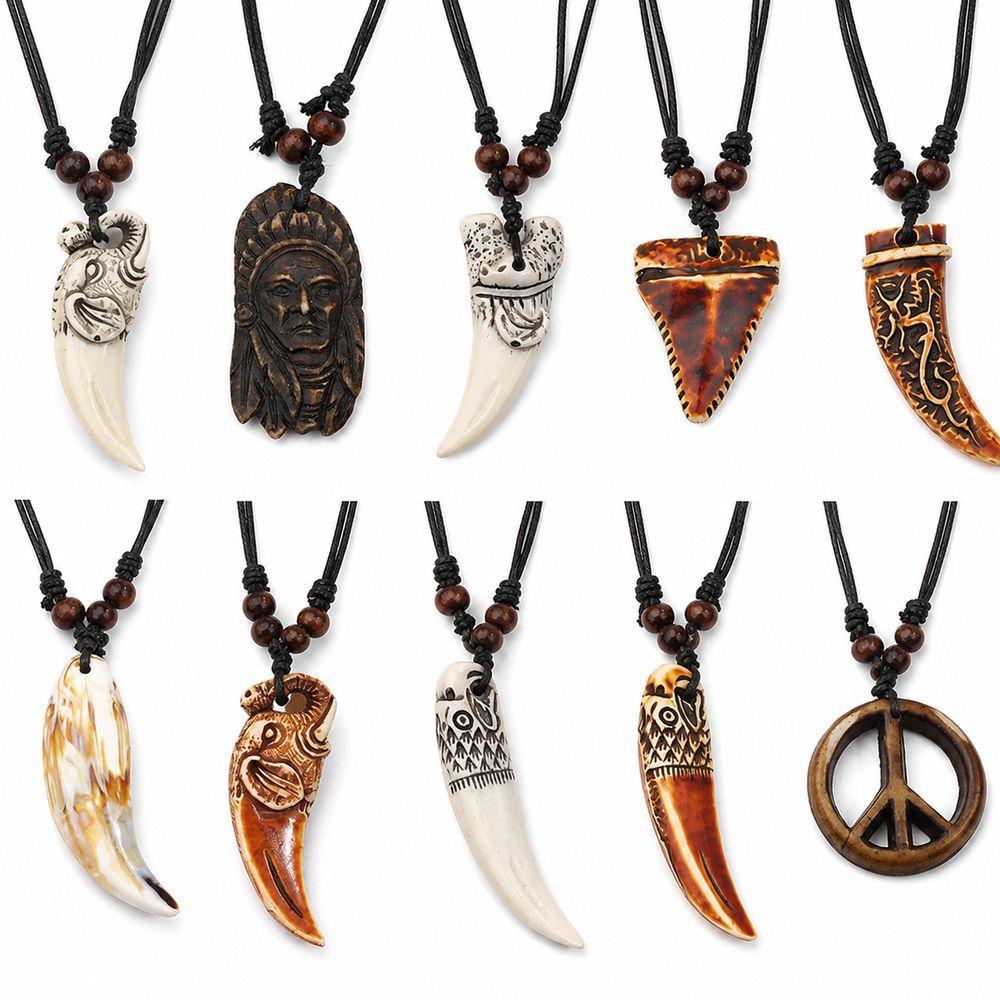 Ethnic style Shark Tooth Necklace Resin Tribal Style Pendant Gifts Sweater Chain