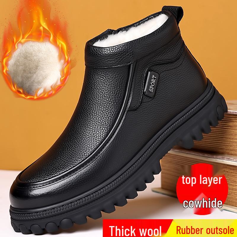 Men's Retro High-Top Leather Boots: Autumn/Winter Cowhide, Plus Velvet, Warm, Thick-Soled, Casual/Work Style.