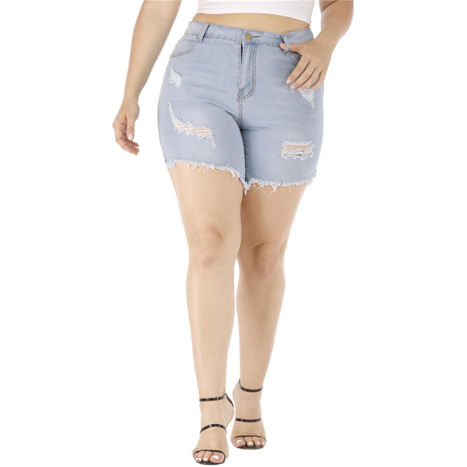 

Женские летние короткие джинсы больших размеров, женские джинсовые шорты с карманами и дырочками XXXXXL синий