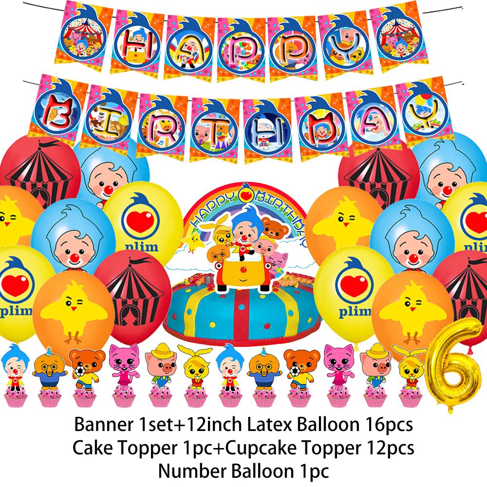 Cartoon Pliming Plims Thema Kindergeburtstag Party Dekoration Hintergrund Zubehör Ballon Set Kuchenaufsätze Banner Kulisse Kindergeschenk