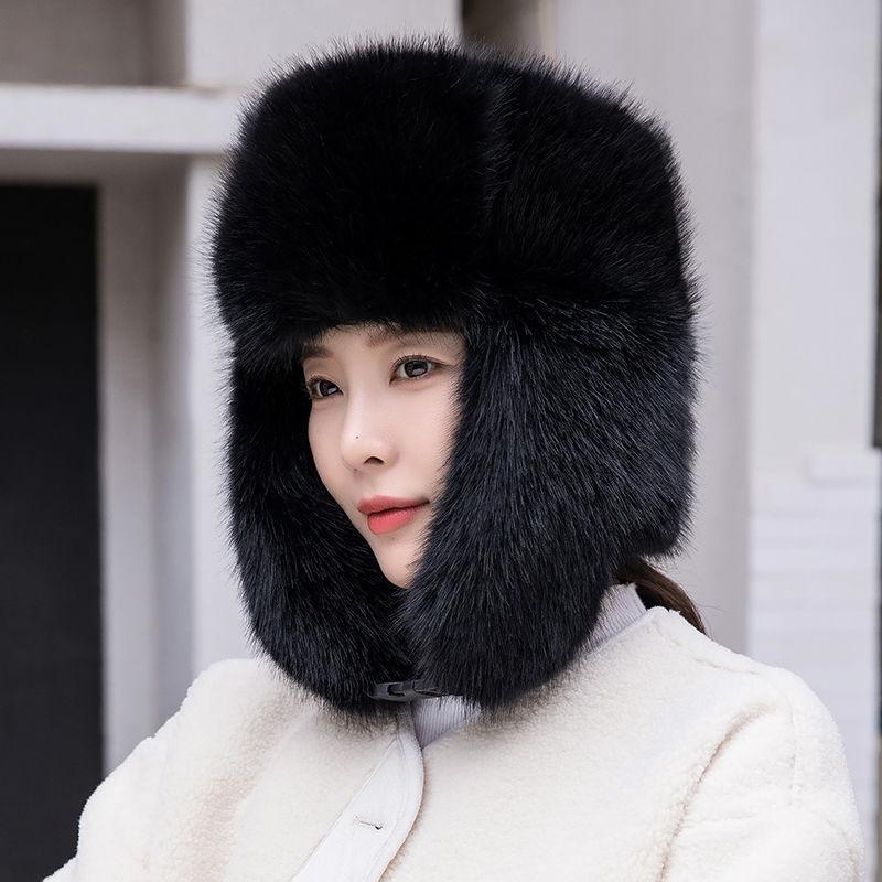 Ny dame vinterlue, varm ørelue, tykk plysjlue, revefuskepels damehatt av høy kvalitet, myk vindtett lue for høst og vinter