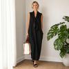 Maxi Abito da Donna con Scollo a V e Nodo sul Davanti, Abito Estivo Senza Maniche Ampio, Casual Fluido da Viaggio Vacanza Lungo con Tasche