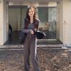 Women's Two-Piece Korean Style Hooded Sweatshirt Jacket with Slit Wide-Leg Pants for Spring and Summer