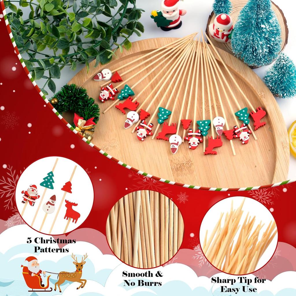 100 Classic Christmas/Halloween Toothpicks for Appetizers, Fruit Dessert Sticks, Food Sandwiches, Appetizers, Holiday Party Table Supplies