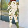 Women Plus Size Round Neck Long Sleeve Tropical Printed Fitted Pants Two Piece Set