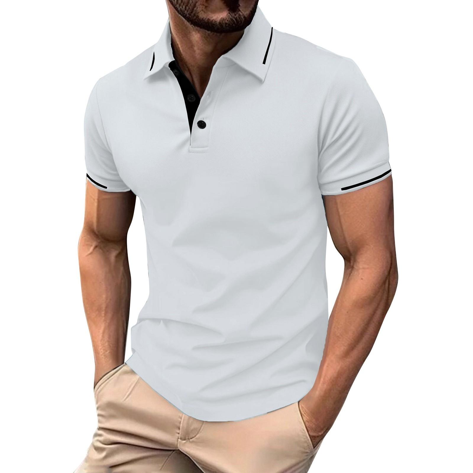 

Мужская однотонная рубашка с коротким рукавом и полосками на пуговицах, мужская повседневная модная рубашка XL белый