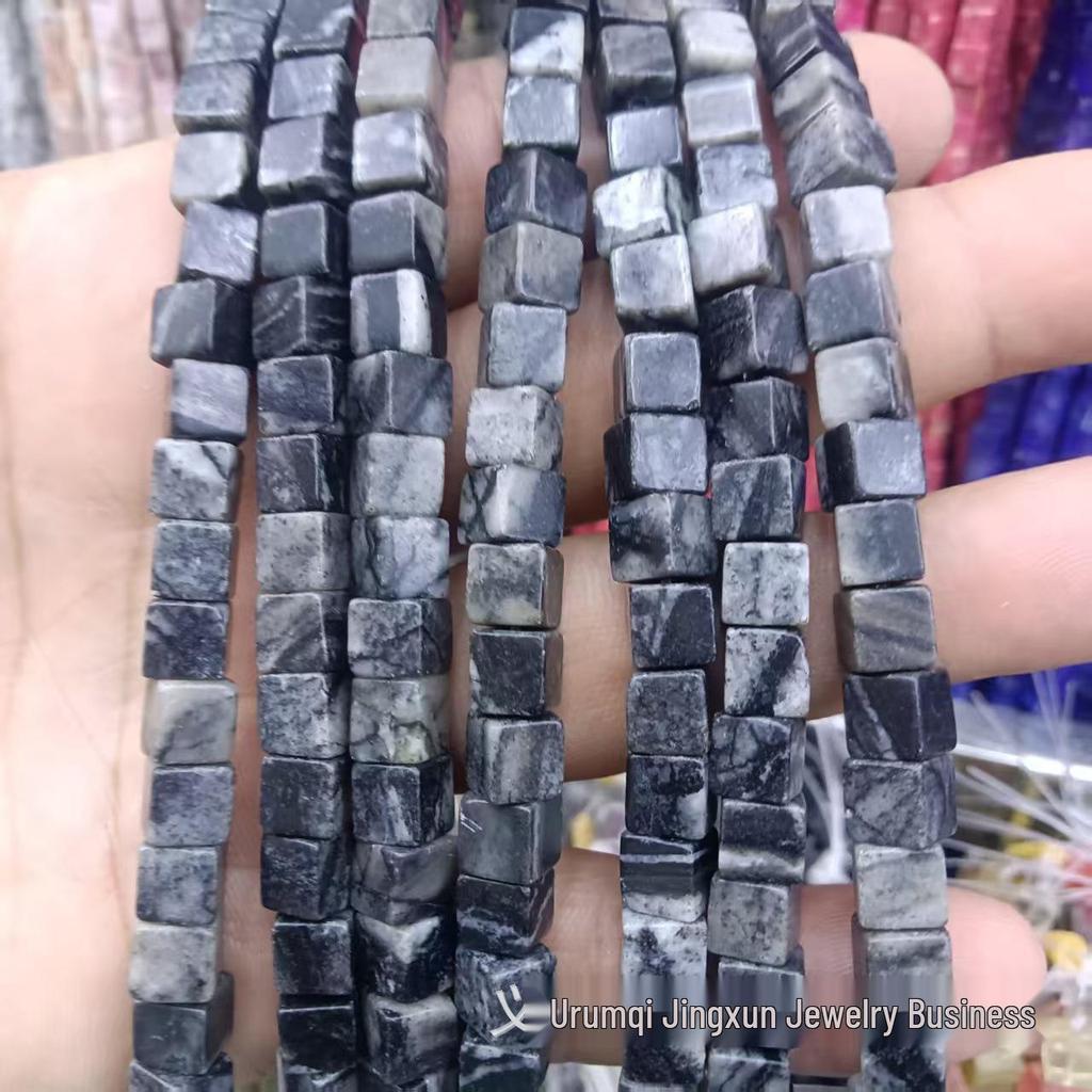 6x6mm Quadratische Rosenquarz-Achat-Perlenkette - Naturstein DIY-Zubehör