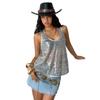 Women's clothing popular summer new products have a loose temperament and slightly transparent sequins. Europe, America, small vest, women