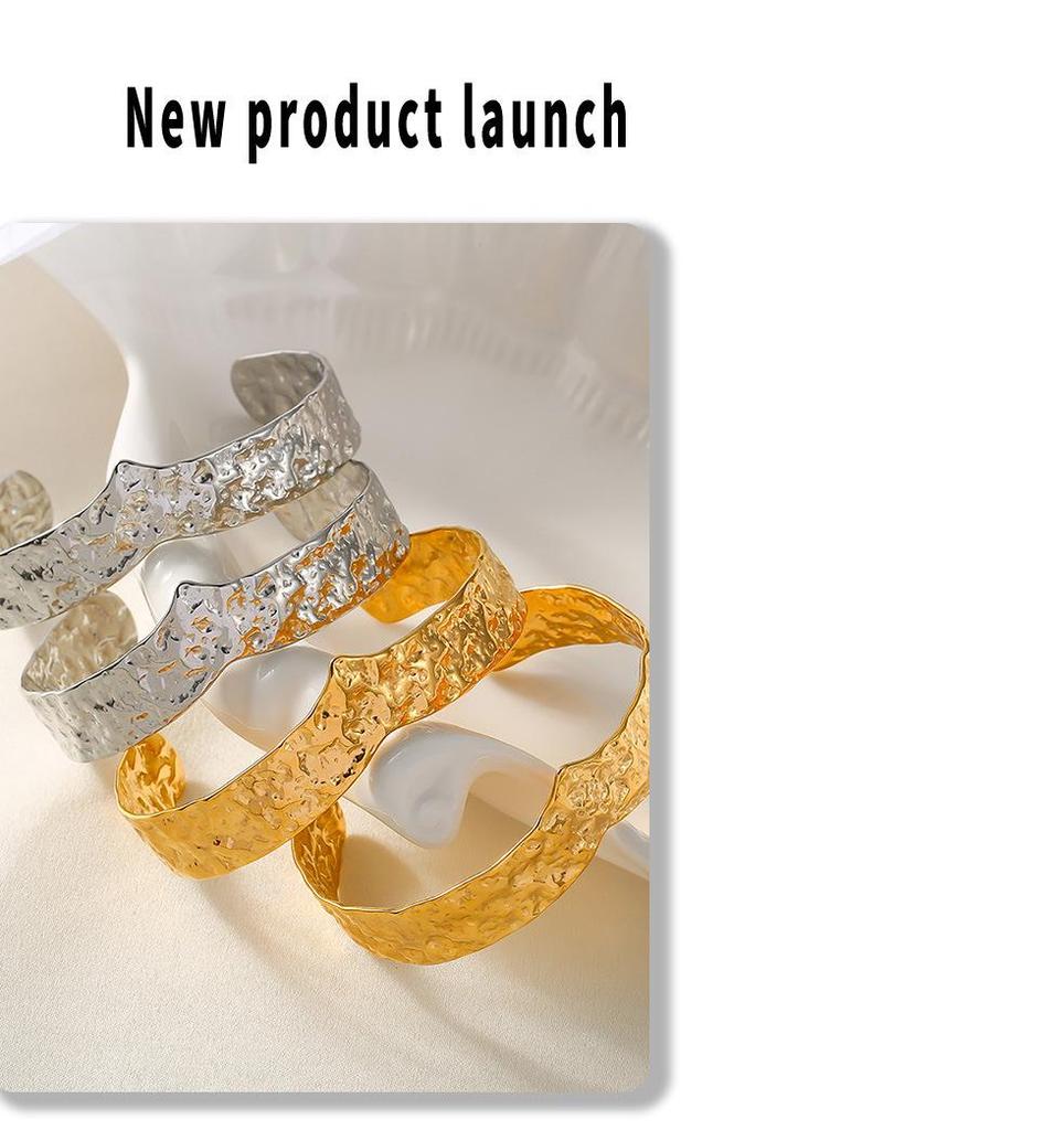 18K Gold-Plated Titanium Steel Open Karst Bracelet - European & American Light Luxury Jewelry