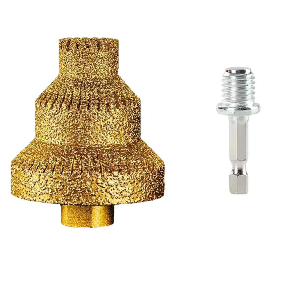 M14 Serrated Step Drill Bit with M14 Drill Adapter for Precise Hole Making In Ceramic Tile Glass Metal Stone