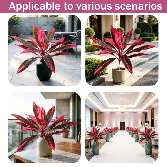 Large Realistic Artificial Fern Dragon's Blood Tree Plants, UV Resistant Fake Ferns with Pink Purple Leaves for Outdoor Garden, Patio, Wedding,