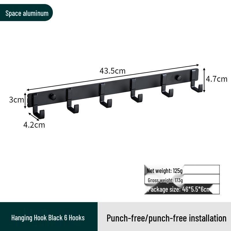 Space Aluminum No-Drill Clothes Hook for Bedroom/Bathroom Doors
