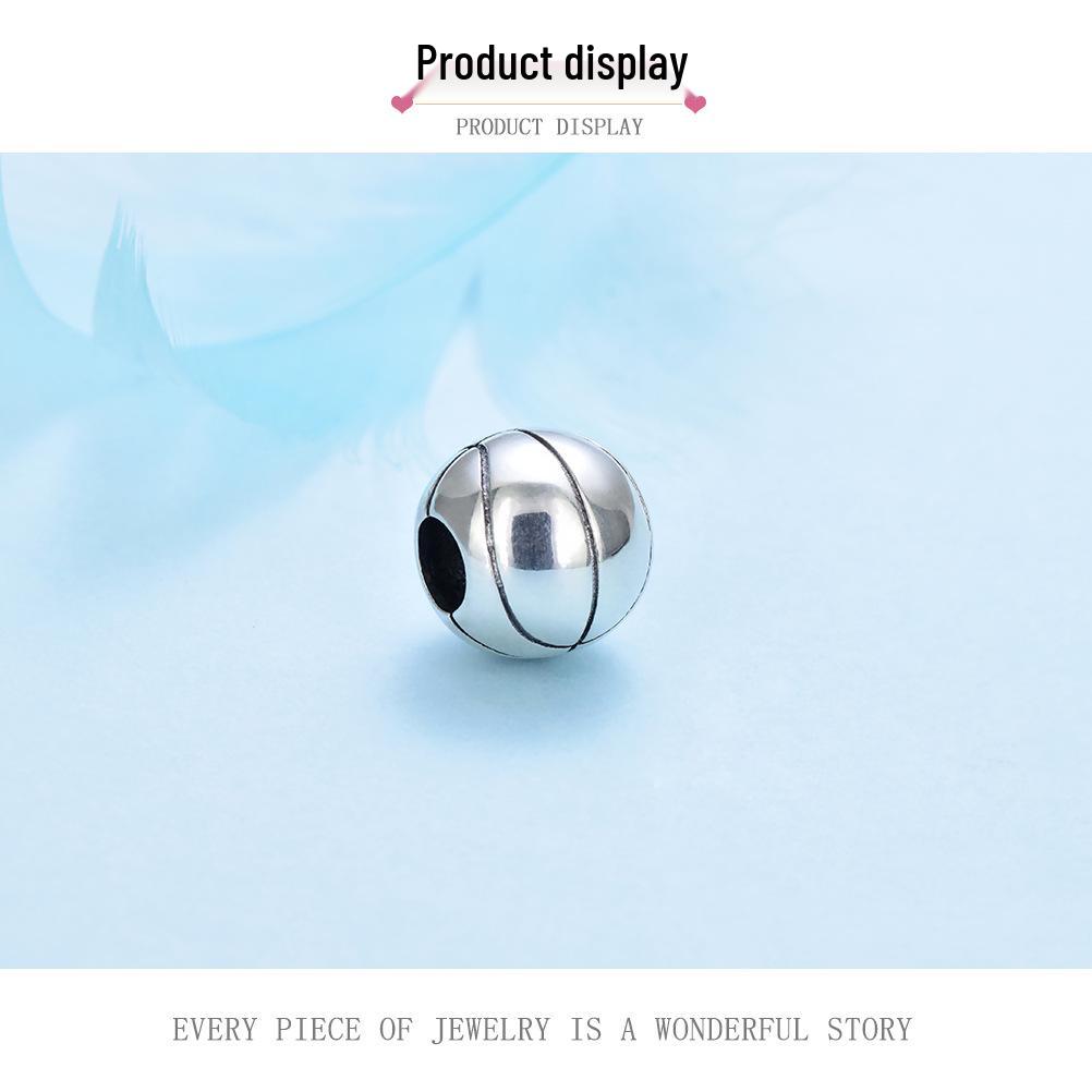 Cross-border Basketball Beads: Large Hole S925 Silver Bracelet Charms for DIY Jewelry.
