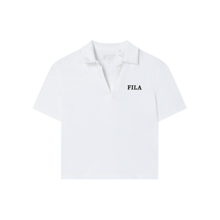 

FILA Solid Color Breathable Short Sleeve Polo Shirt Women tops White F51W429102F-WT