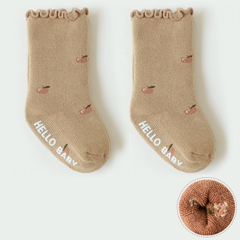 Infant Kids Girl Terry Cotton Socks Baby Ruffles Vintage Color Anti-slip Floor Socks 0-5Y Baby Mid-tube Leg Warmers for Princess