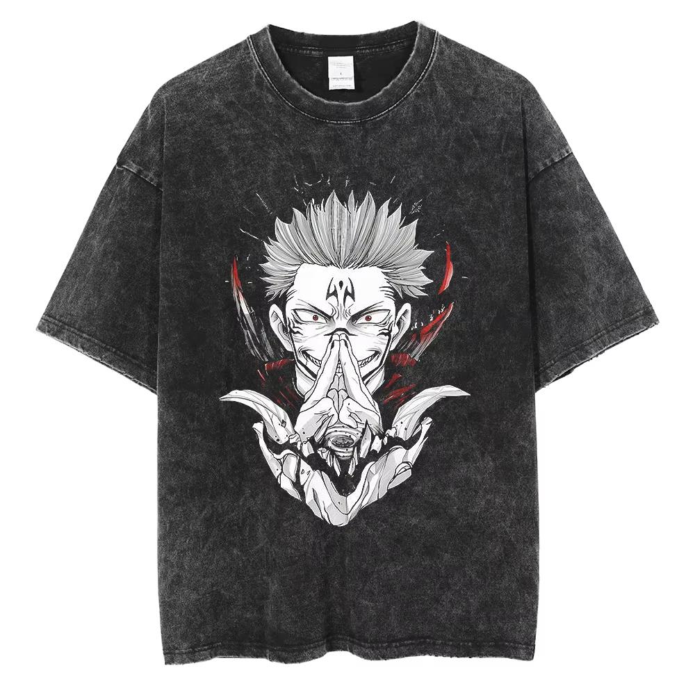 

Men Streetwear Anime Graphic Print Tshirt Harajuku Washed Vintage TShirt Women Fashion New Cotton Men Top Tee Unisex XL