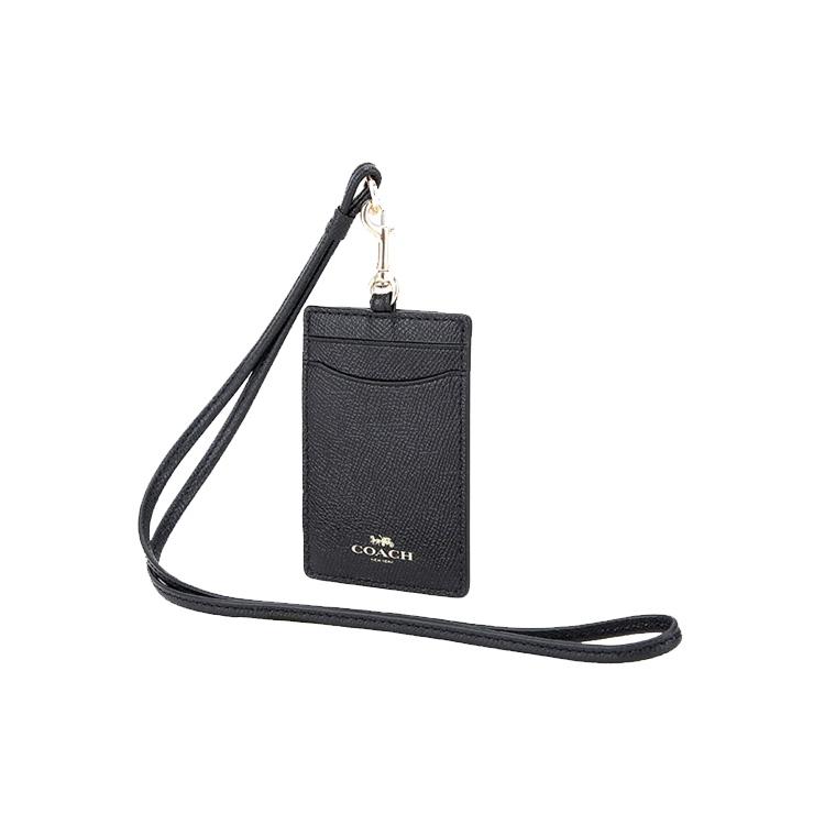 Ny COACH Lanyard Skinn Kortholder Dame Svart 57311-IMBLK