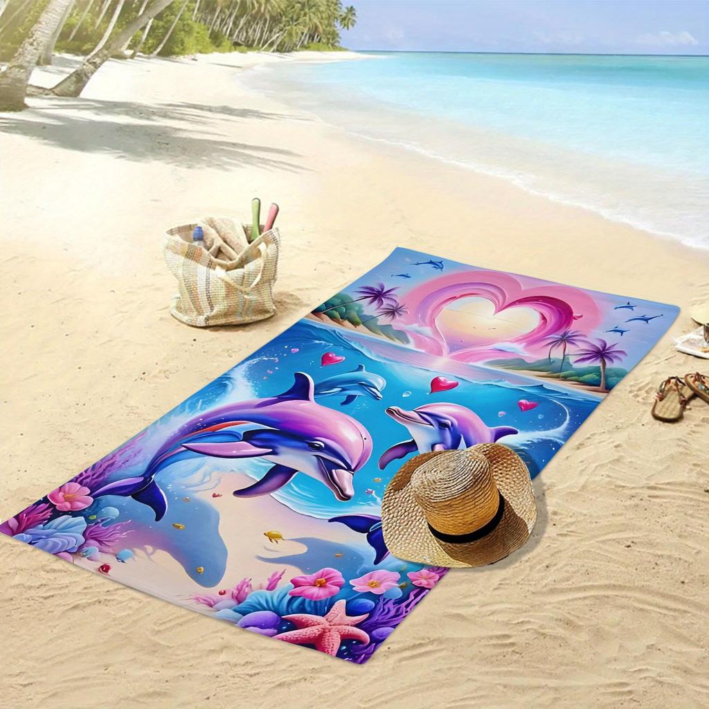Tropical Dolphin Beach Towel Summer Vacation Print Pool Side Towel Large Design Beach Decor Gift Mat Ocean Life Resort Wear