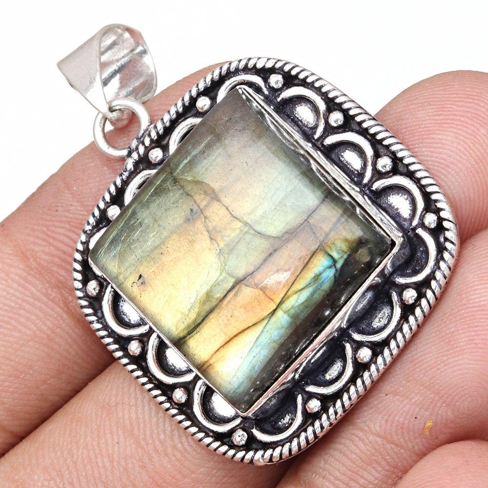 Pendant Shiney Labradorite Gemstone Mother's Day Gift Silver Jewelry 1.75"