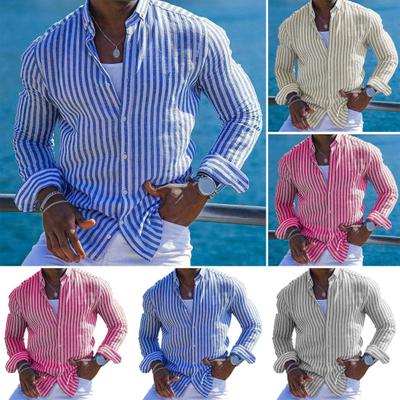 Camicia da Uomo Primavera Collo a Revers Maniche Lunghe Monopetto Lunghezza Media Vestibilità Slim Bottoni Cardigan Stile Hawaiano Vacanza