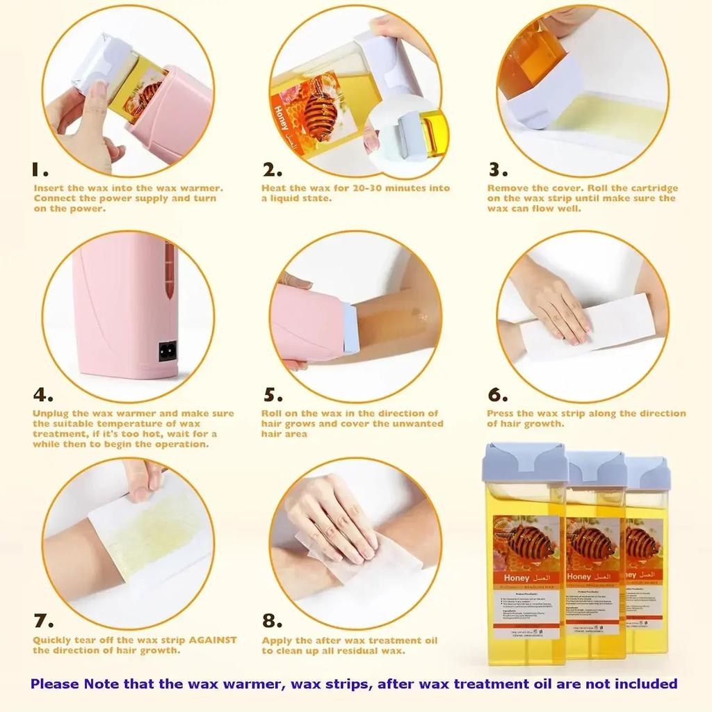 Painless Roll-On Wax Depilatory Honey & Aloe Vera Wax Cartridge for Bikini And Body Hair Removal Compatible with Wax Warmers