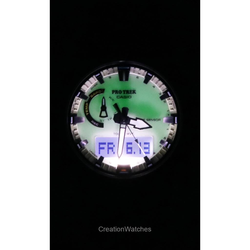 Casio Pro Trek Analogowo-cyfrowy pasek z żywicy biobazowej biała tarcza solarny PRW-61LD-3 100M zegarek męski