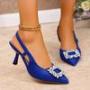 Fashion 2025 New Crystal Square Buckle High Heels Sandals Women Slip on Pointed Toe Pumps Woman Plus Size Party Wedding Shoes Mujer
