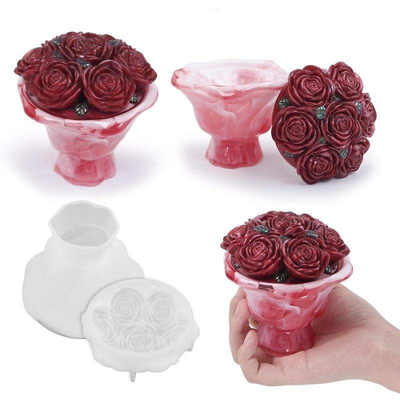 Creative Jewelry Organizers And Candy Storage Silicone Mold With Lid 3d Bouquet Jewelry Holder Mold For Home Decorations