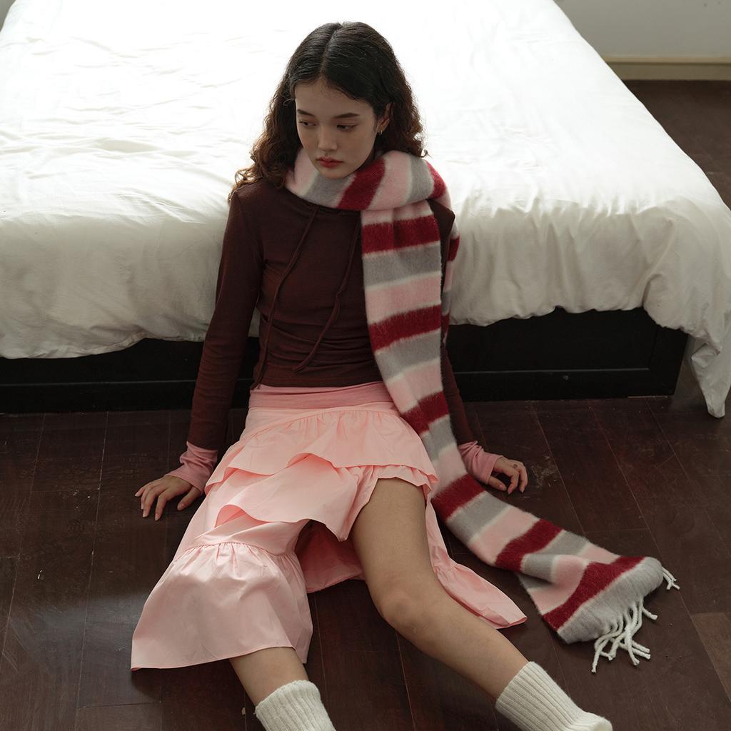 Original Wool Blended Colorful Striped Tassel Scarf for Girls in with Cute Woolen Scarf New Style