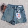 Women's High Waist Denim Shorts Straight Leg Sweatshorts Washed Stretch Fabric Summer Versatile Slim Vintage Hot Pants For Ladies