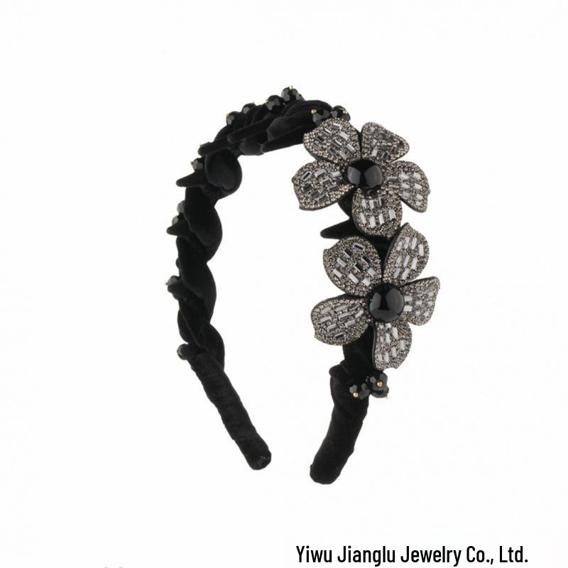 

Хуавули Высококачественная двусторонняя бархатная повязка на голову с цветком - Универсальный черный аксессуар для волос для женщин