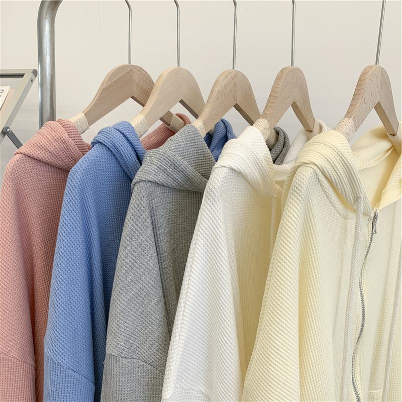 

Mom See Series Tops Women s Waffle Cardigan Zipper Sweater Women s Autumn New Loose Student Jacket M белый