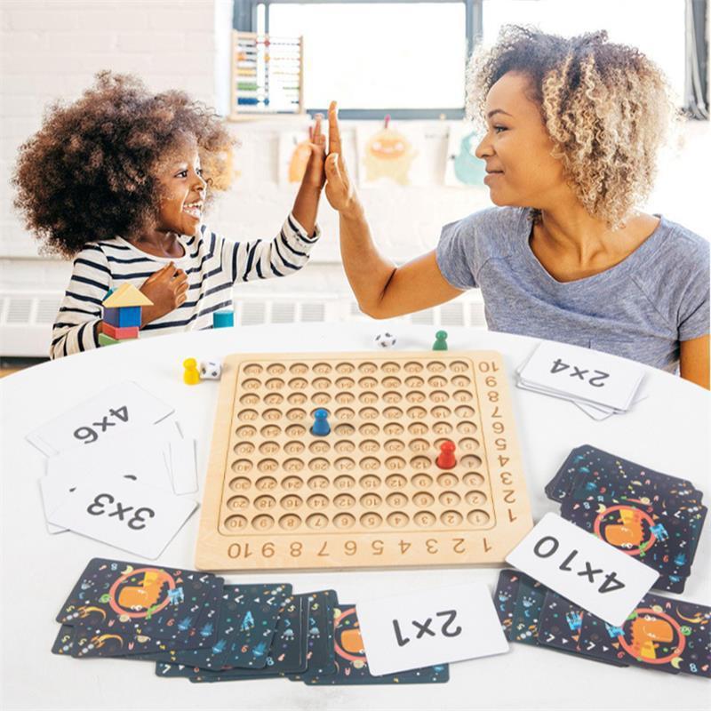 Montessori Wooden Multiplication Board Game Children Math Educational Toys Counting Hundred Board Interactive Thinking Game