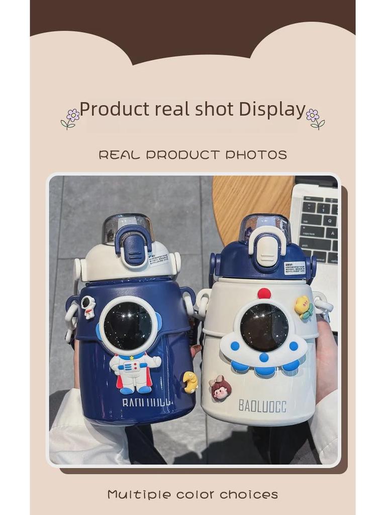 Dětská termoska s brčkem z nerezové oceli 316 - Velký objem, vhodná do přírody, stylový design