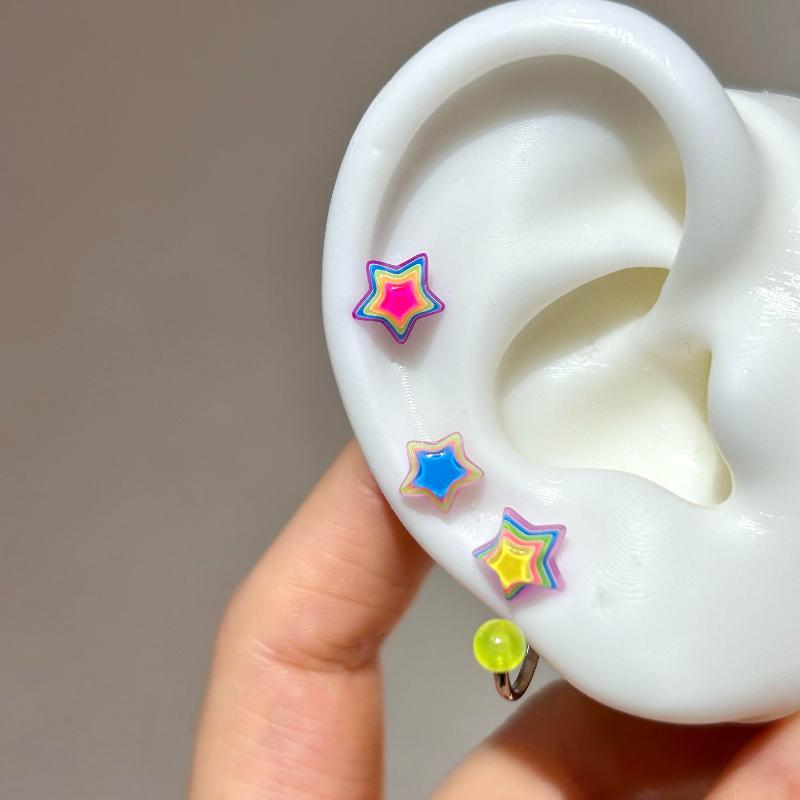 1 Pcs Colorful Star Annular Ear Bone Nail Stainless Steel Cute Love Heart Cross Earrings for Women Body Puncture Accessories