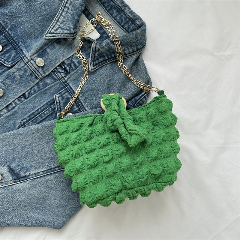 Small Fresh Bubble Bag 2025 Summer New Soft Checkered Armpit Bag Popular Fashion Simple Solid Color Handbag