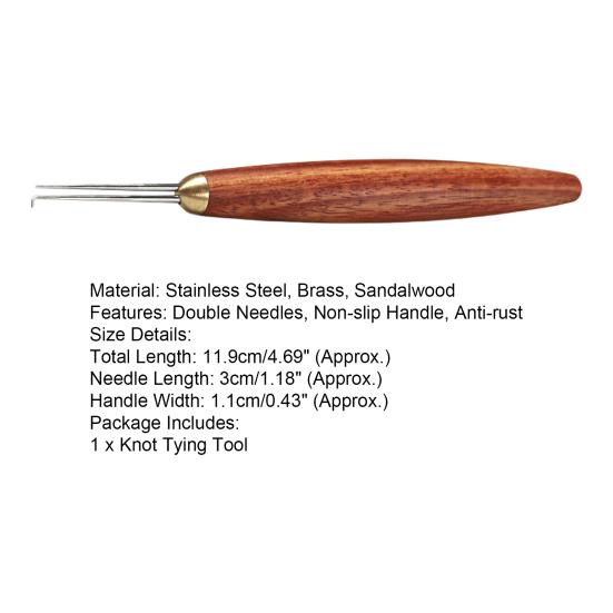 Knot Tying Tool Double Needles Sandalwood Handle Sharp Tip Portable Anti-slip Tie Knot Stainless Steel Tippet Strand Knotter Fishing