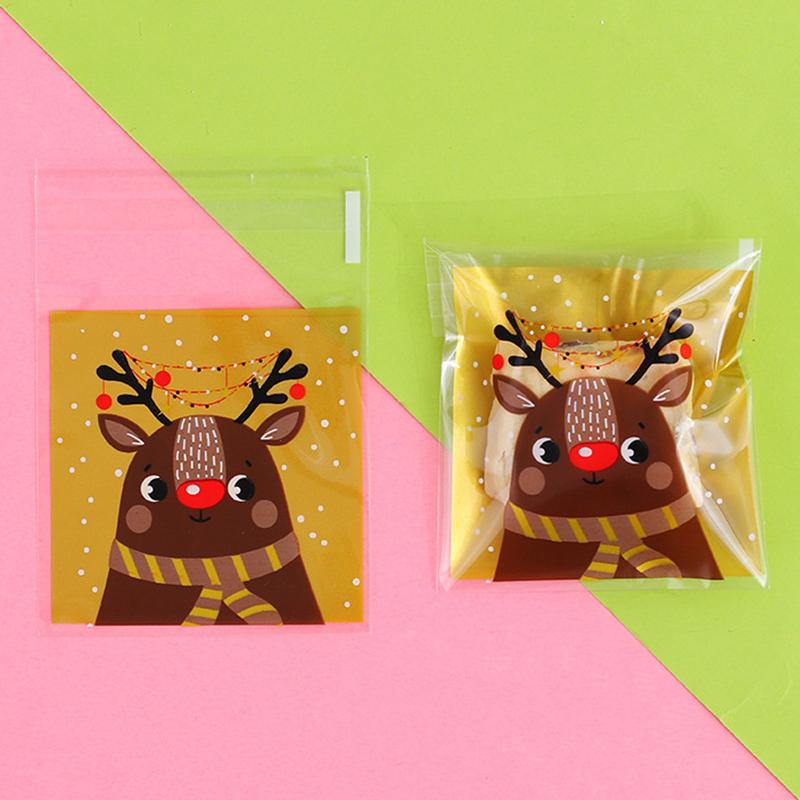 100Pcs Christmas Cookie Candy Bag Santa Claus Plastic Biscuit Gift Packaging Bag Xmas Party Decoration Supplies New Year 2025