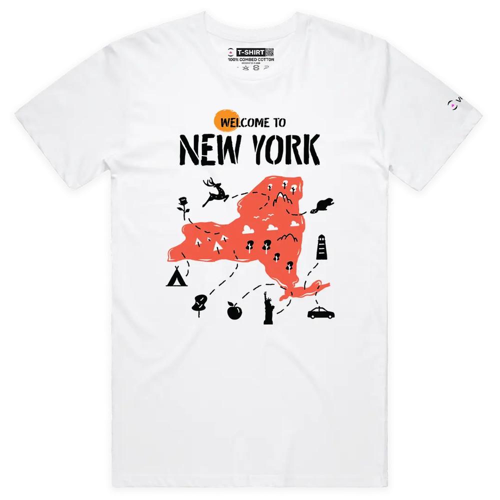 VOICEART Welcome to New York Geography Map Graphic T-Shirt with Premium Design 2XL