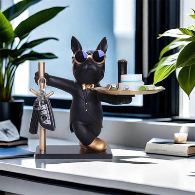 Nordic Fashion Art Französische Bulldogge Tierfiguren Harz Cool Dog Skulptur Tablett Süßigkeiten Snack Schlüssel Münze Obst Schmuck Aufbewahrungsstat