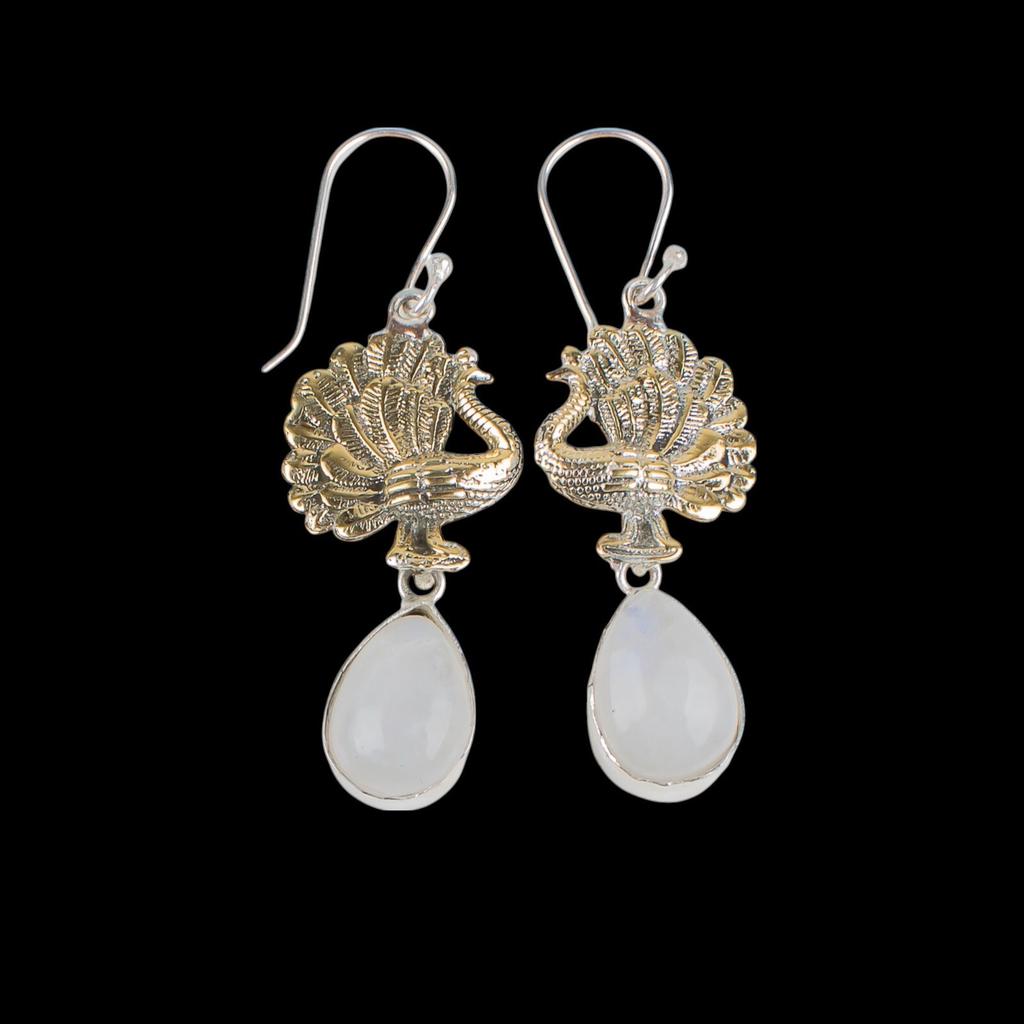 Rainbow Moonstone Gemstone 925 Sterling Silver Jewelry Handmade Earrings 2.20" EE-44-29