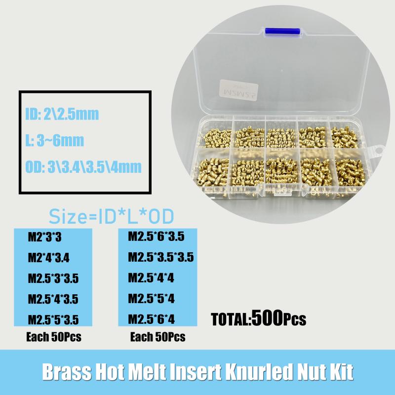Messing Heißschmelz-Einsatzmuttern Kit M2 M2.5 M3 M4 M5 M6 Gewinde-Einbettung Kupfermutter Presspassung für 3D-Drucker Kunststoffgehäuse