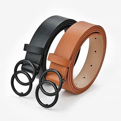 European and American Double Circle Black Buttons Women's Belt Fashion Decorative Jeans Belt Women