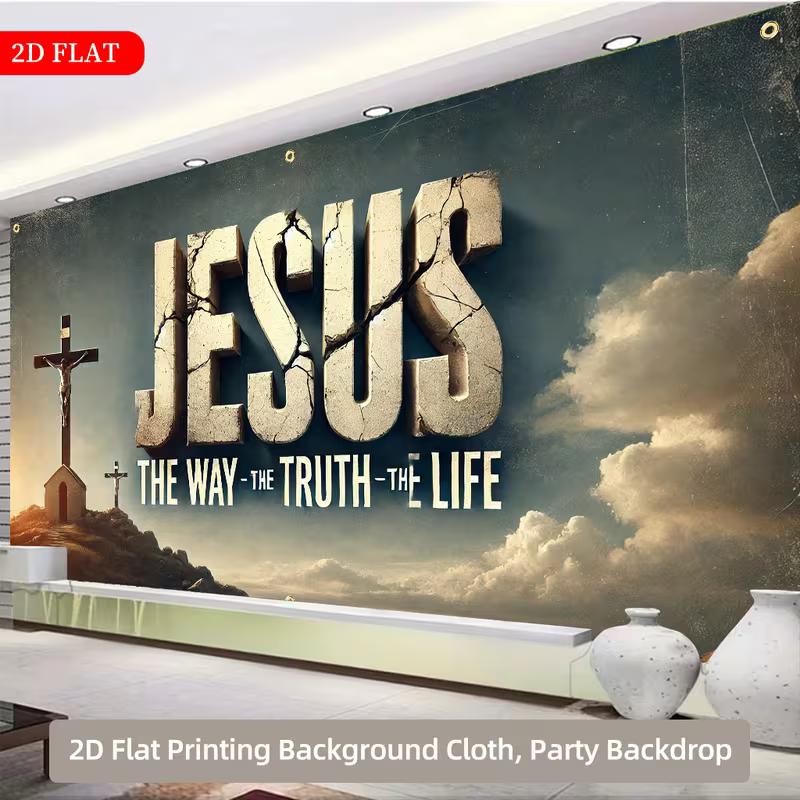 

2D Religious Inspirational Backdrop, Jesus The Way The Truth The Life Photography Background 47.2x31.5inch/120*80cm