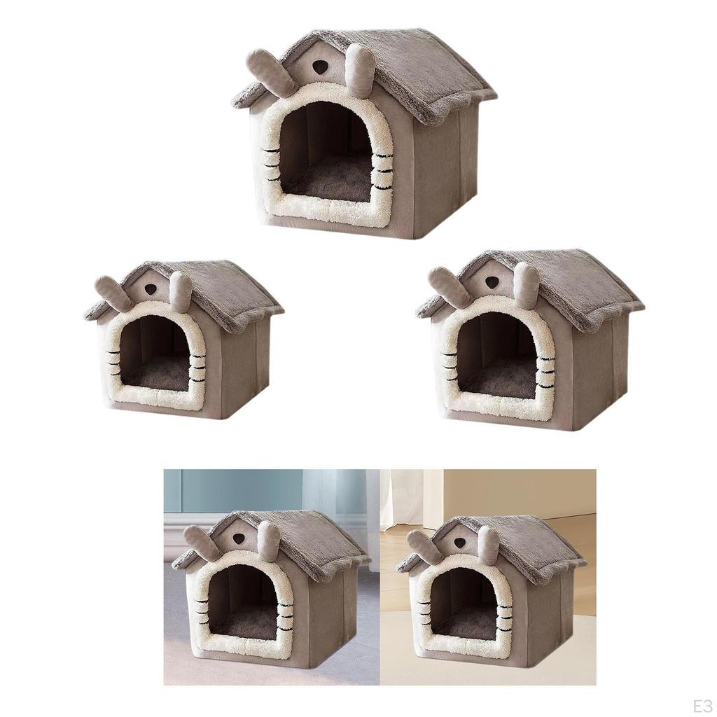 Compact Pet Shelter for Small Animals, Cat Bed with Detachable Cushion Kittens And Rabbits