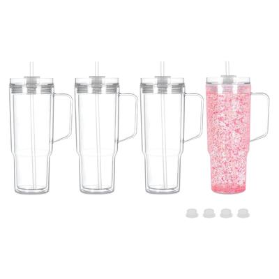40 Oz Acrylic Snowglobe Tumbler with Handle, 4 Pack Pre-Drilled Double Wall Acrylic Clear Cup Tumbler for Glitter Snow Globe Diy